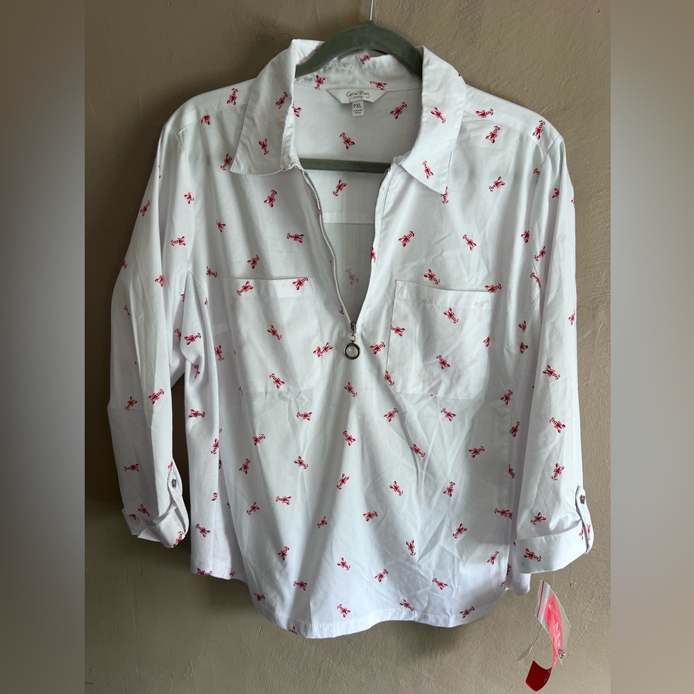 Coral Bay White Blouse with Red Lobster Print